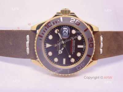 Replica Rolex Yachtmaster Yellow Gold Case Leather Strap Watch